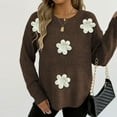 thumbnail image 4 of NTACZA Womens Plus Size Sweaters Floral Brown Crewneck Sweaters Cozy Pullover Long Sleeve Knit Shirt Jumper for Women L, 4 of 6