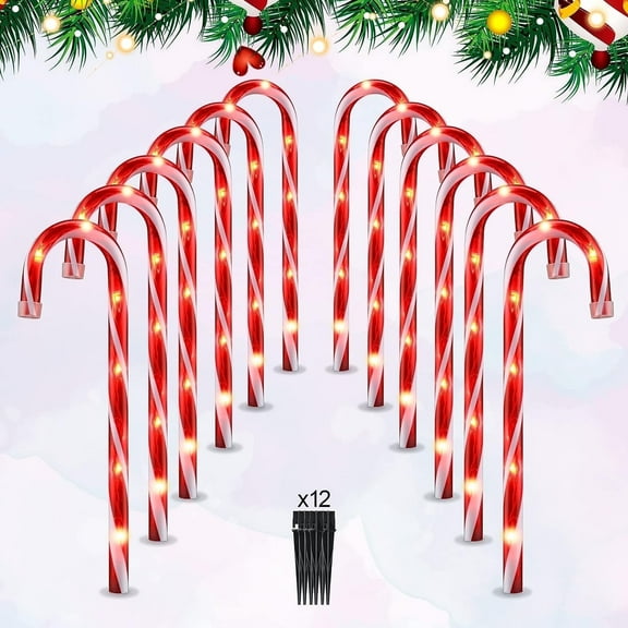 BOPORO 25" Christmas Candy Cane Lights, 72LED Outdoor Pathway Markers Lights Christmas Decor with Stakes, 12 Pack,