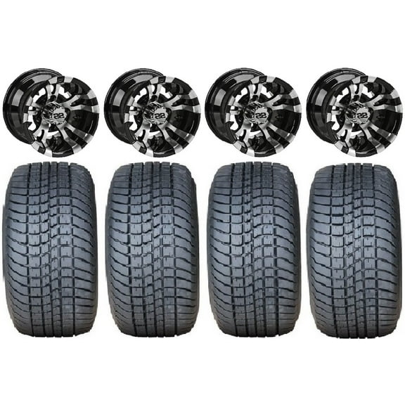 LSI Warlock 10" Black Golf Wheels 205x50-10 Pro Rider Tires E-Z-GO & Club Car