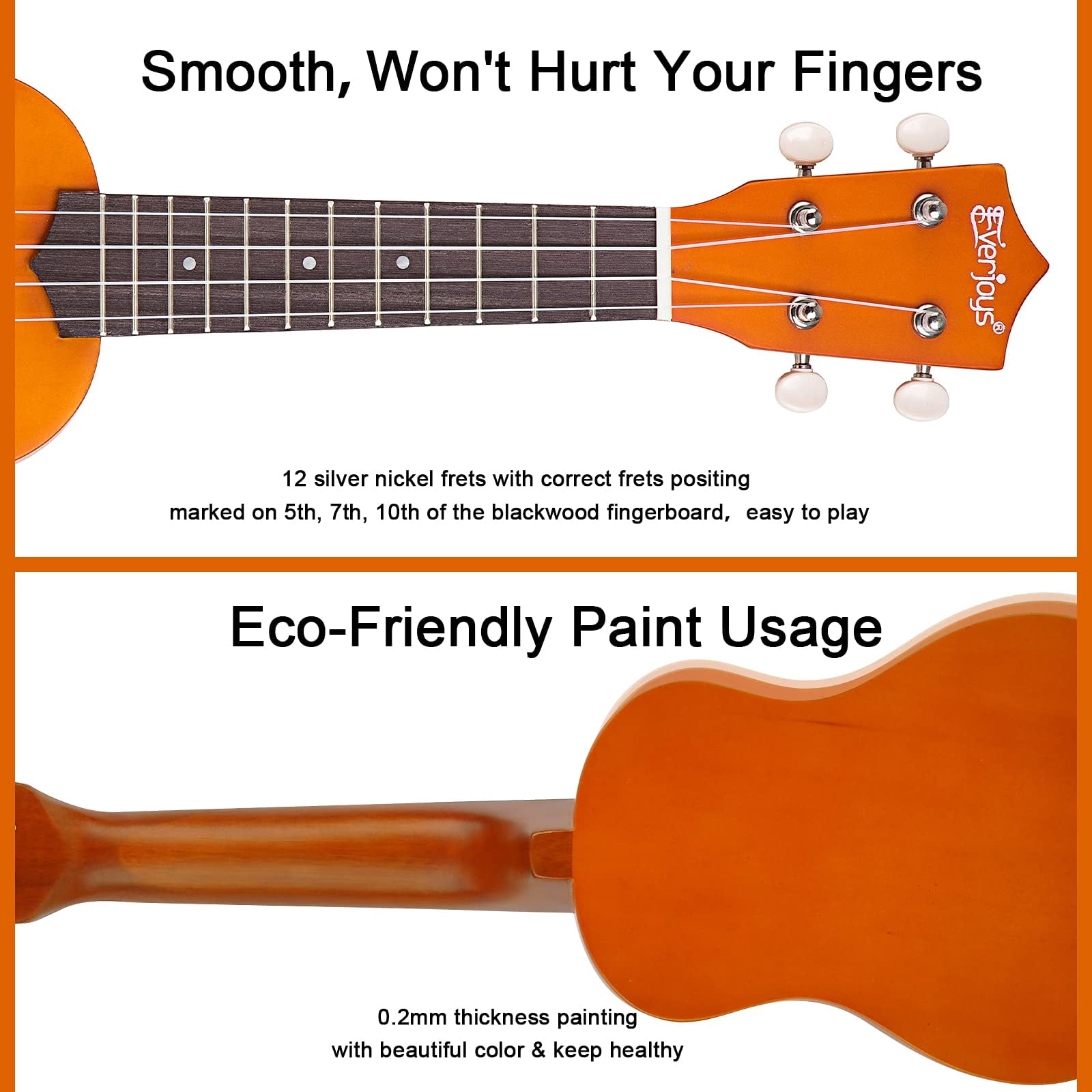 Everjoys 21 inch Soprano Ukulele Starter Kit w/Gig Bag,Rainbow String,Free Online Lesson,Tuner,Pick,Strap,Songbook