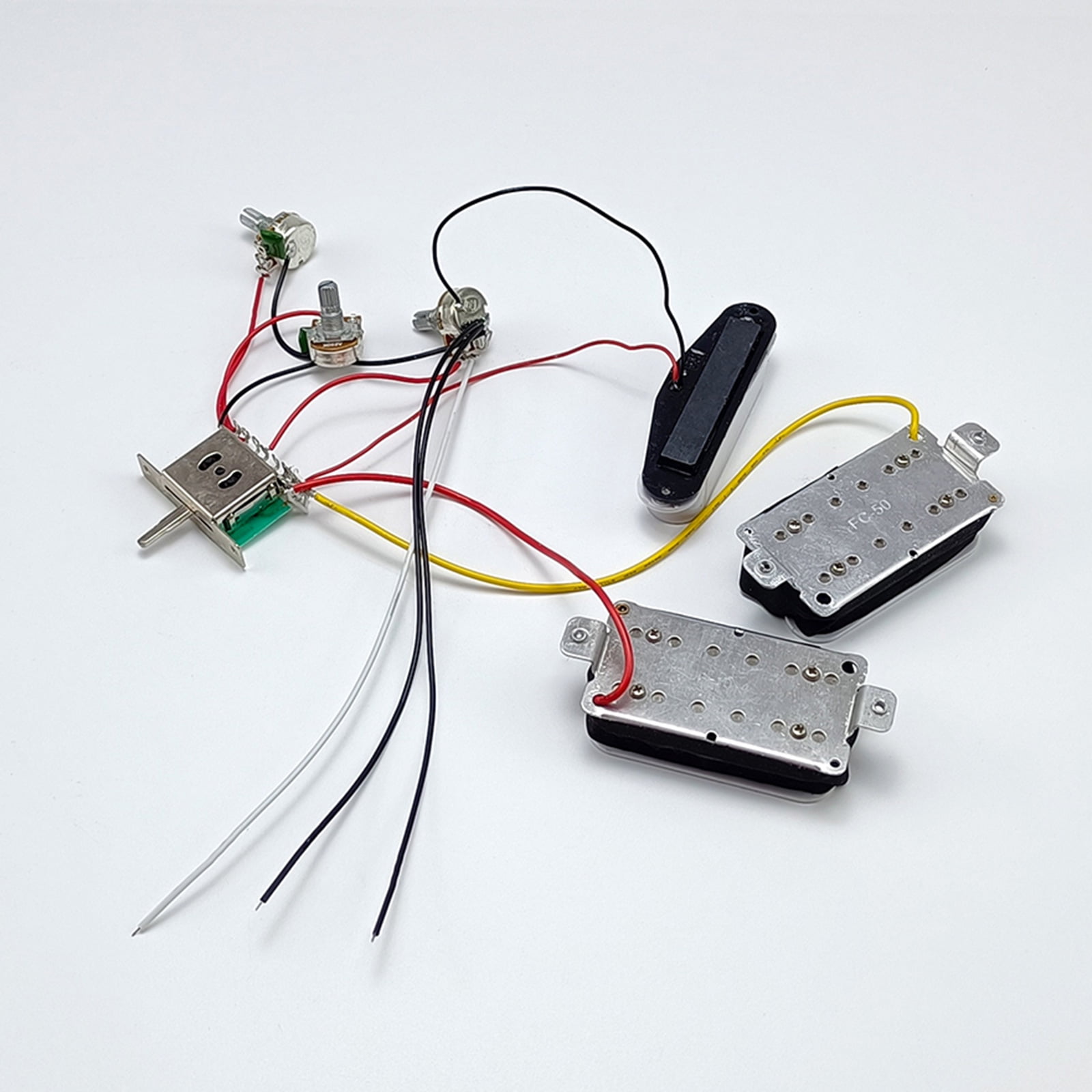RUISINERY Single Coil Pickups with Prewired Wiring Harness 2 Tone 1 Volumes 5 Way Switches Electric Guitar Replacement Part Set