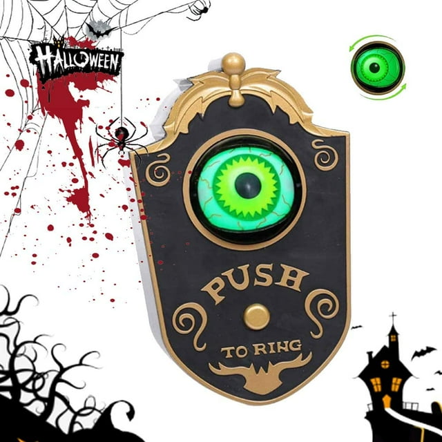 Halloween Door Decoration, Talking Eyeball Doorbell for Halloween Door Decor with Light-up Eyeball, Halloween Party & Haunted House Scary Prop Decoration for Indoor Outdoor (Black)