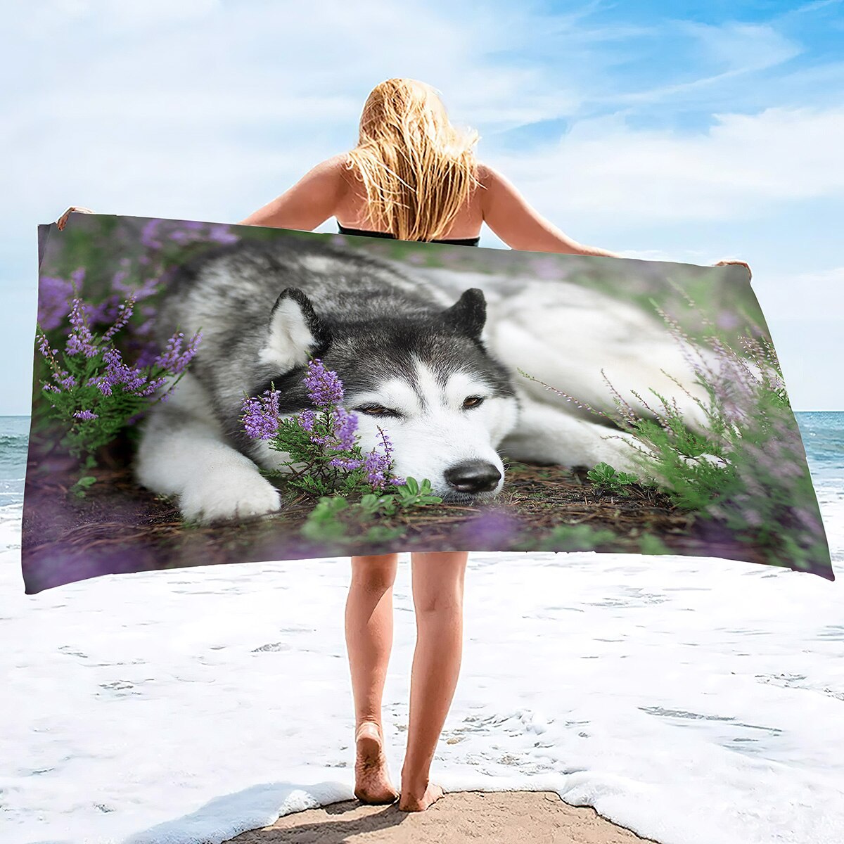 Lightweight Beach Towels Quick Dry Husky Dog Soft Microfiber Sand Free