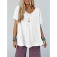 thumbnail image 3 of Womens Oversized Tshirts Knit V Neck Short Sleeve Tunic Tops Summer Casual Loose Fit Tee Shirts, 3 of 5