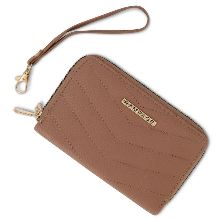 Rampage Quilted Midi Double Zip Around Wallet Clutch, Sienna