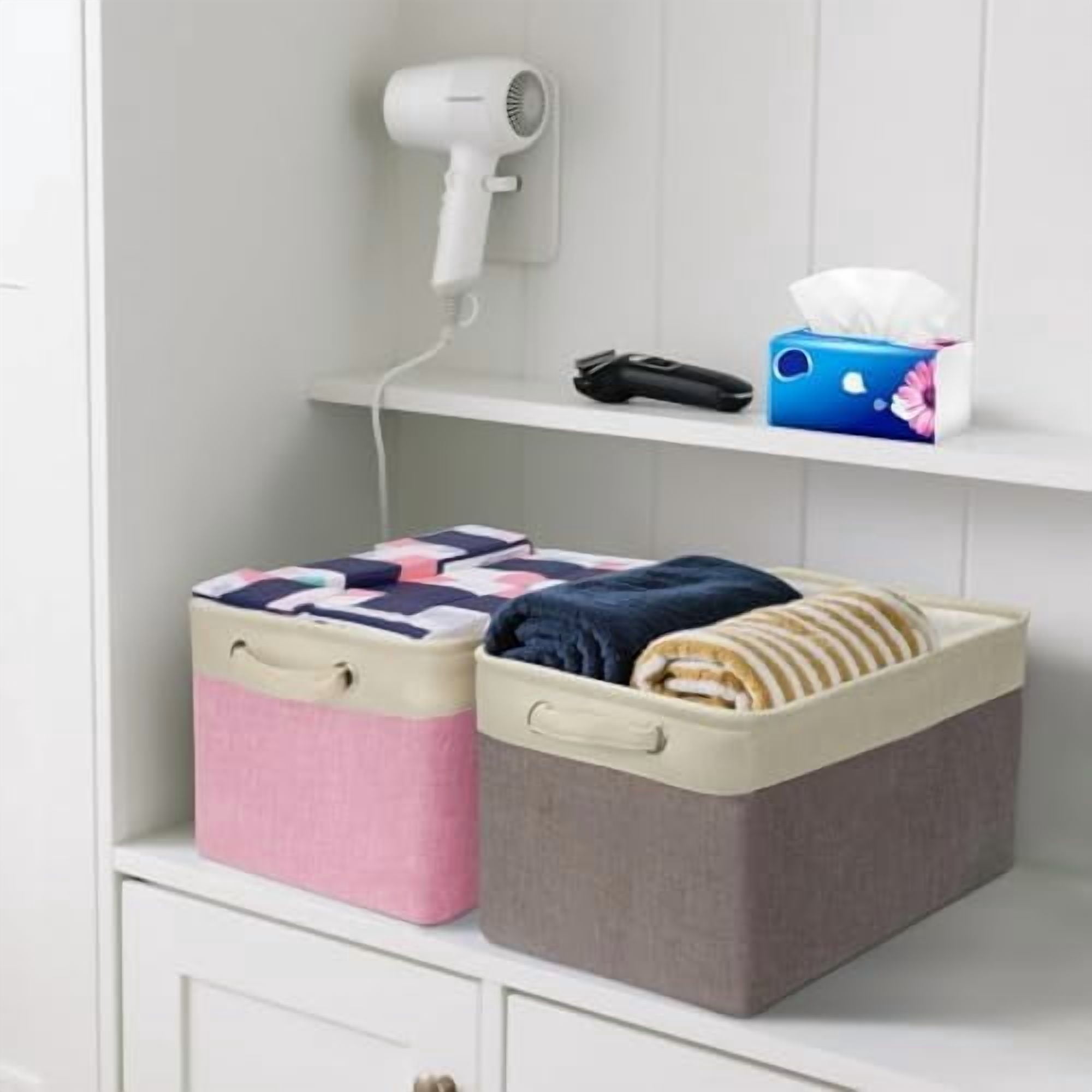 2 Pack Fabric Storage Bins for Shelves, Linen Storage Baskets for Organizing, Decorative Closet Bins for Clothes, Home (Black, 15"x11"x9.5")