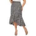 thumbnail image 3 of Beautybatik Black Women Batik Floral Print Long Flowy Pleated Elastic High Low Ruffle Skirt 2X, 3 of 5