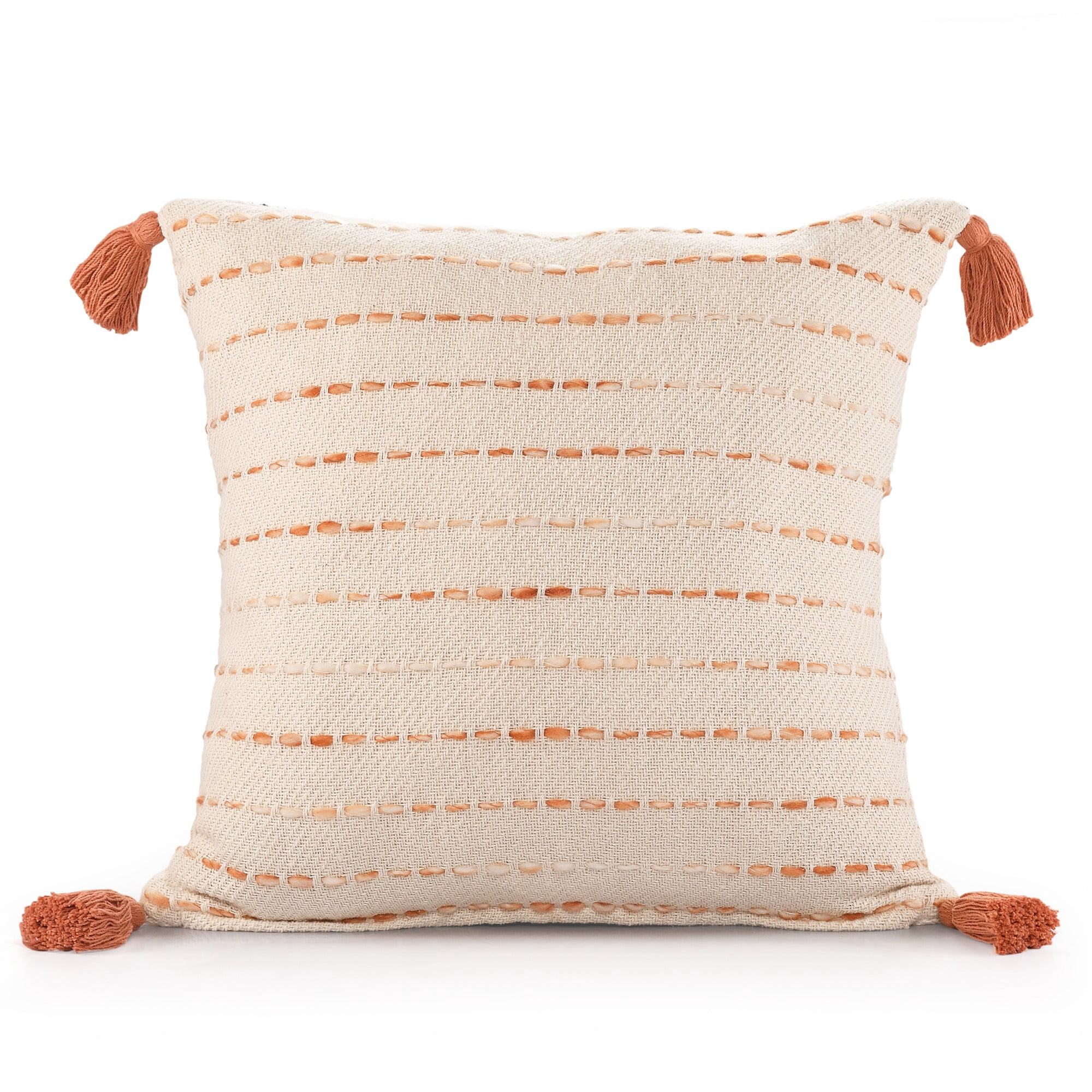 Laddha Home Designs Handwoven Reversible Striped Throw Pillow - 20" - Beige and Orange - Set of 2