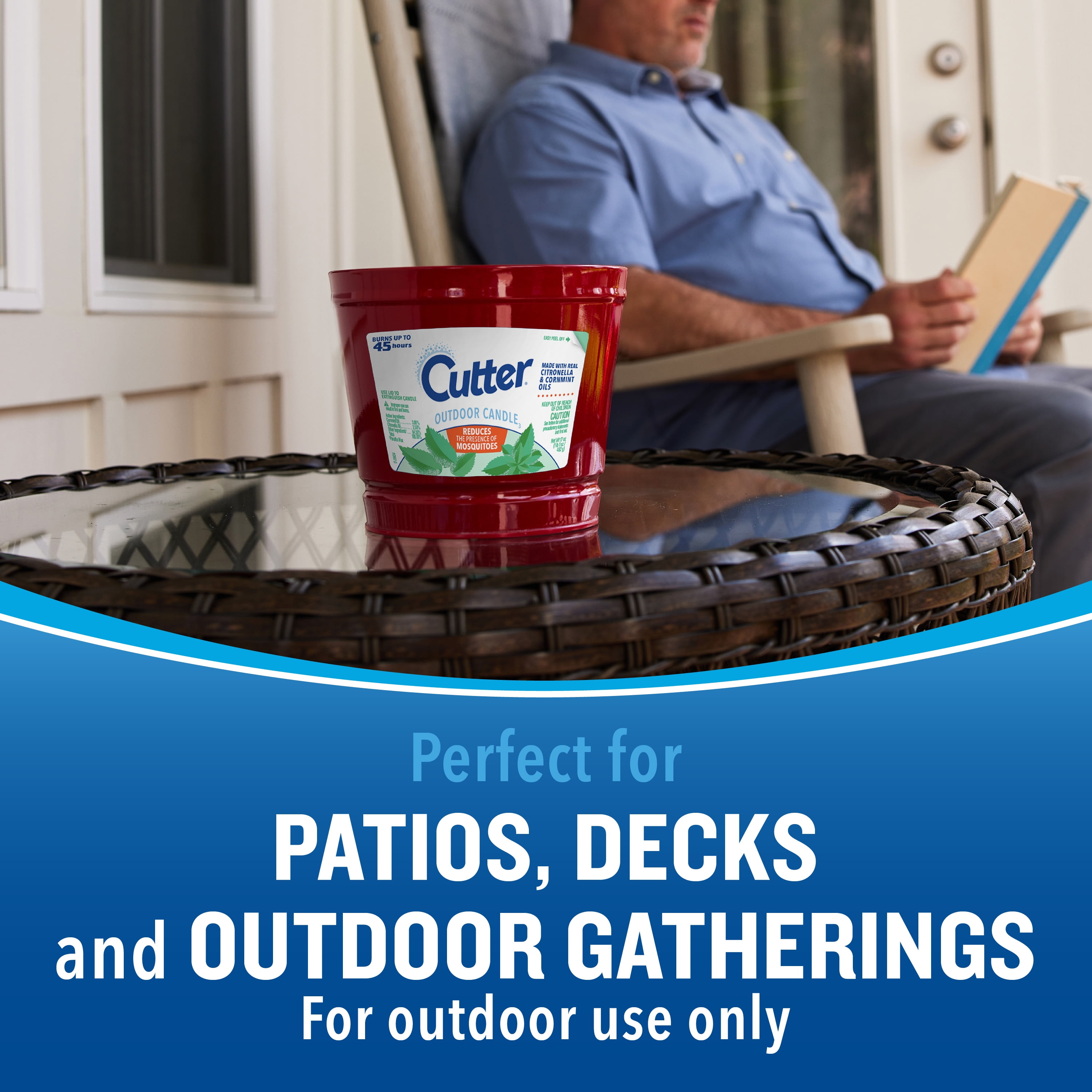 Cutter Outdoor Candle with Real Citronella Oil Reduces Presence of Mosquitoes, 17 Ounces