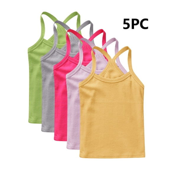 5 Pack Girls Cami Tops, Soft Cotton Camisoles, Kids Sleeveless Tanks Spaghetti Strap Tank Tops Undershirts