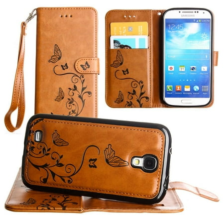 Metallic Embossed Wristlet (CellularOutfitter Samsung Galaxy S4 Wallet Case - Embossed Butterfly Design w/ Detachable Matching Case and Wristlet -)
