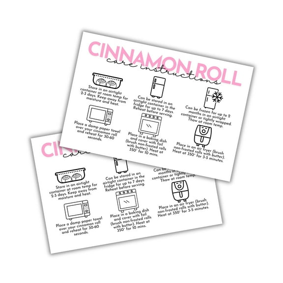 Cinnamon Roll Care Instruction Storage Cards  30 pk 4x6 Bakery Customer Sourdough Bread Loyalty Baker Business Dessert Contracts Forms
