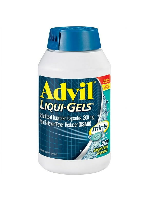 Advil Liqui-Gels minis Pain Reliever and Fever Reducer, Pain Medicine for Adults with Ibuprofen 200mg for Pain Relief - 200 Liquid Filled Capsules