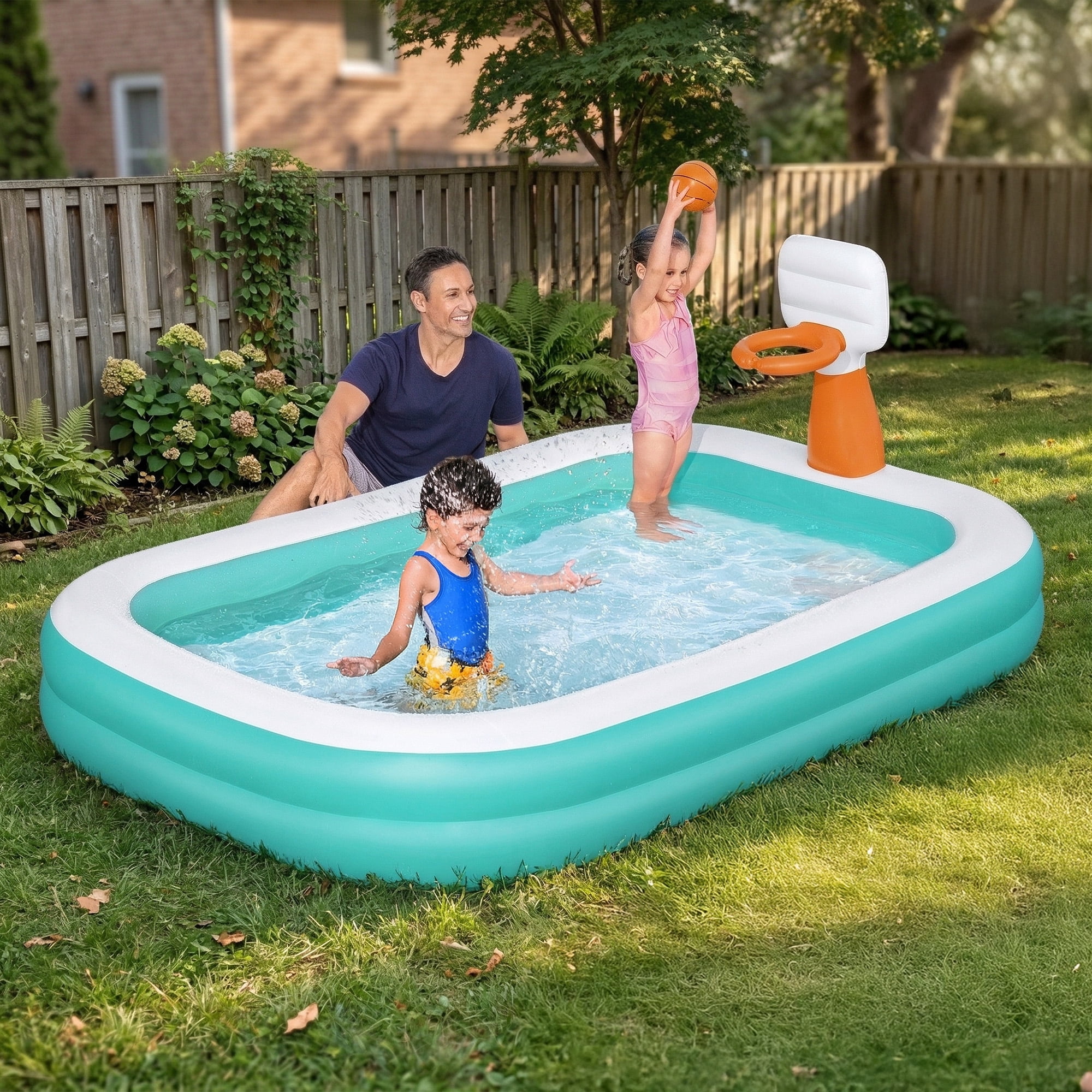 H2OGO! Inflatable Family Pool, Dunk'n Splash 8'3" x 66" x 40" Pool with Basketball Game