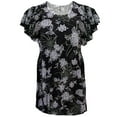 thumbnail image 1 of Large Extra Tall Womens Silver Glitter Floral Print Tunic Tops Casual Ruffled Sleeve Shirts Blouses, 1 of 4