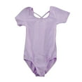 thumbnail image 2 of Eltusu Girls Ballet Dance Dress, Practice Soft Cotton Short Sleeve Leotard Skirts Purple Size 2-3 T, 2 of 3