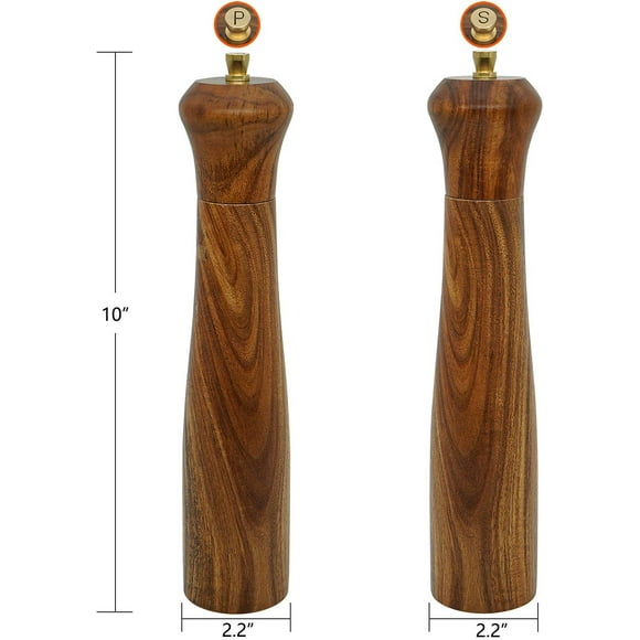 Wooden Salt and Pepper grinder set, Acacia Wood salt and pepper grinders refillable,pepper mill with Adjustable coarseness,salt and pepper grinders shaker Tableware gifts 10 2Pc