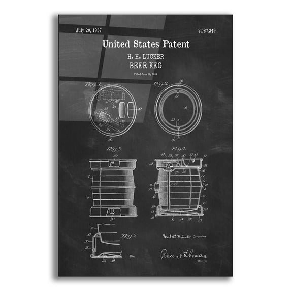 Epic Art 'Beer Keg Blueprint Patent Chalkboard,' Acrylic Glass Wall Art, 12"x16"