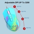 thumbnail image 4 of Wired USB Gaming Mouse 65G Honeycomb Shell Mini Ultra-Lightweight Gaming Mice 3200DPI 6 Button 7 Colors Chroma Breathing LED Backlight Gaming Mice Compatible with PC/Mac Office and Games-Blue, 4 of 9