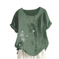 thumbnail image 2 of Blouses pour Femmes, Mode Féminine Imprimée Confortable Ample Manches Courtes Blouse Boutonnée Col Rond Décontracté, 2 of 4