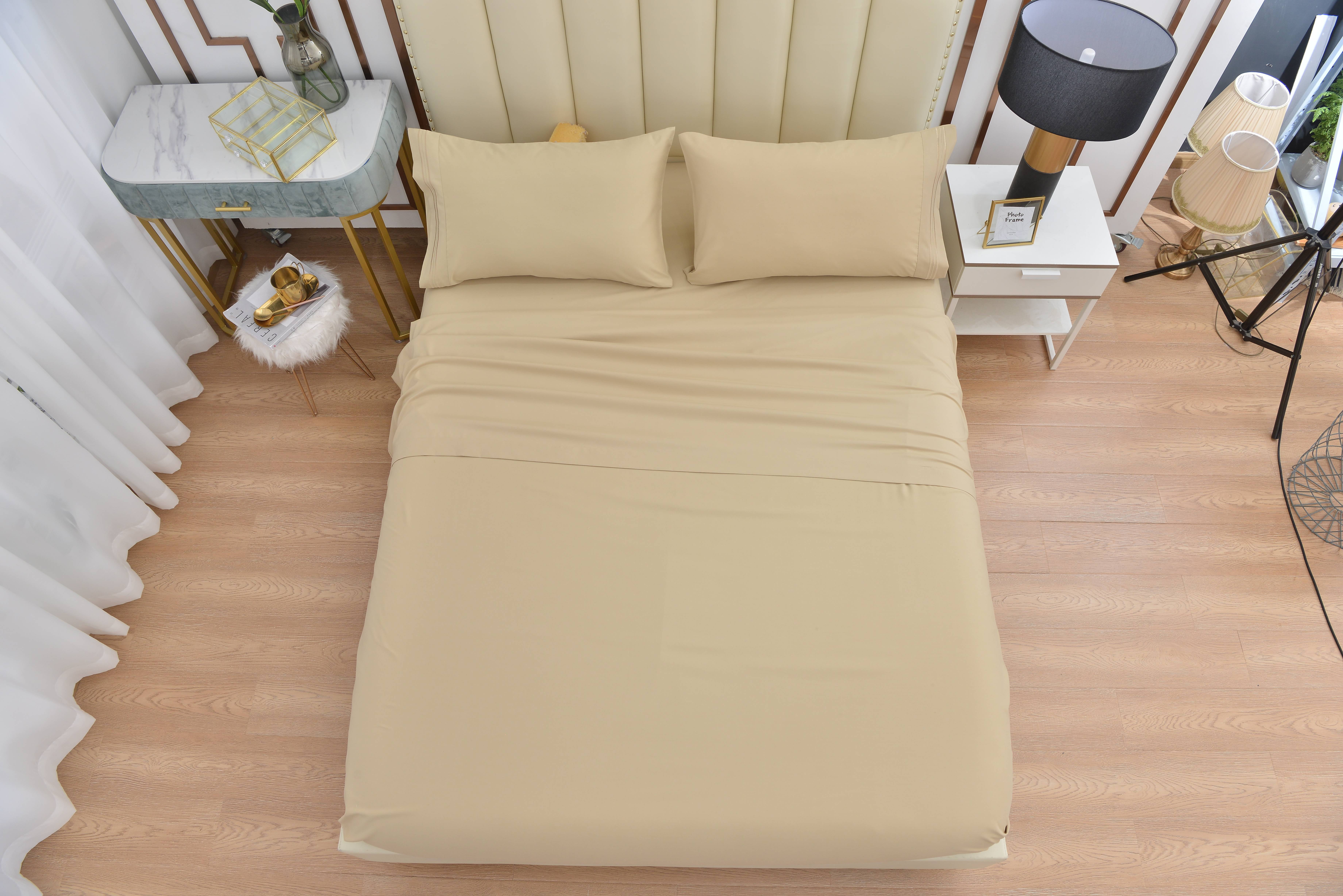6 Piece Rayon Made From Bamboo Sheet Set by OKAO, Calking Beige Sheets-Silky Soft- Wrinkle Free - Deep Pockets-Softer and Stronger Than Cotton - 1 Fitted Sheet, 1 Flat, 4 Pillowcases Cal King, Beige