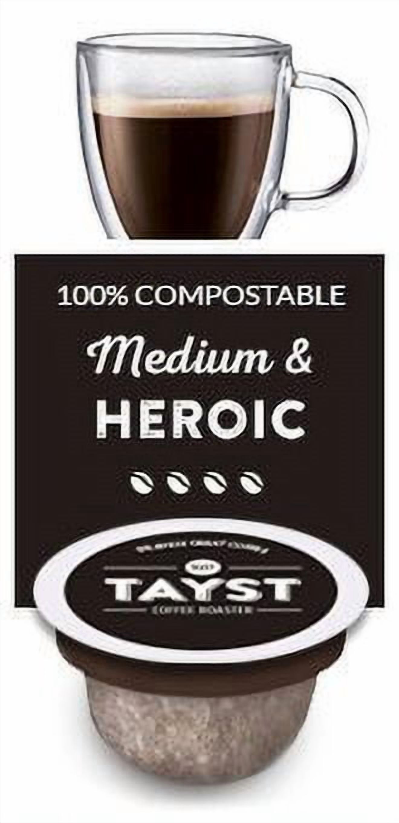 Tayst Medium Roast Coffee Pods | 30 ct. Medium & Heroic | 100% Compostable Keurig K-Cup compatible | Gourmet Coffee in Earth Friendly packaging