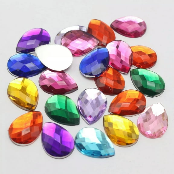 U8MO 100 Mixed Color Flatback Acrylic Rhinestone TearDrop Gem Beads 13X18mm No Hole