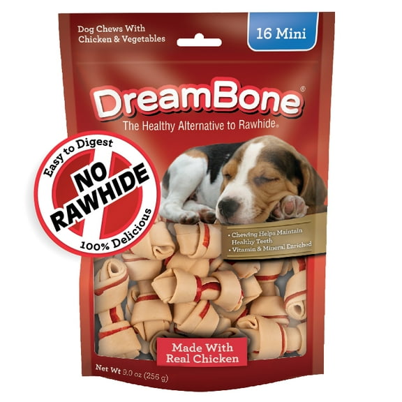 DreamBone Mini Chews With Real Chicken Rawhide Free Dog Chews, 16 Count
