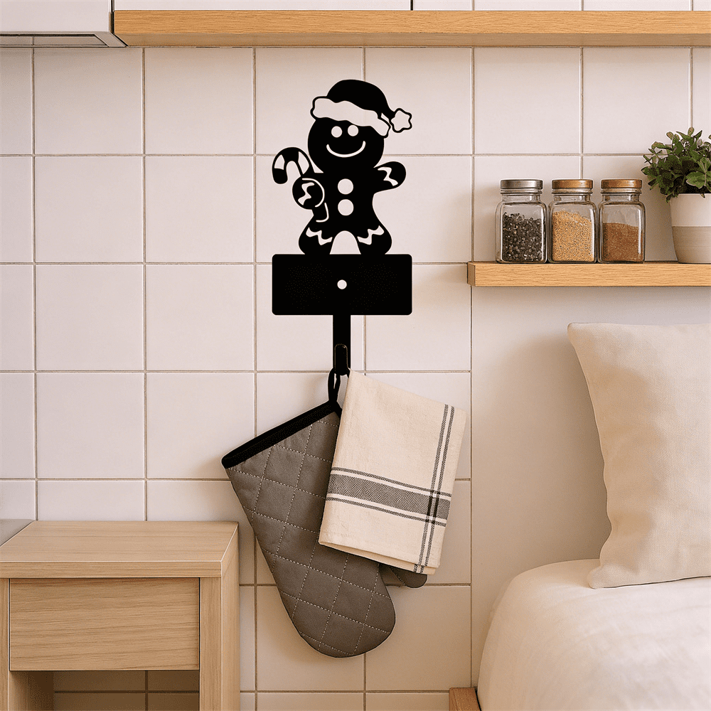 5 Hook Gingerbread Man Key Holder Wall Mount Christmas Home Decor Key Organizer