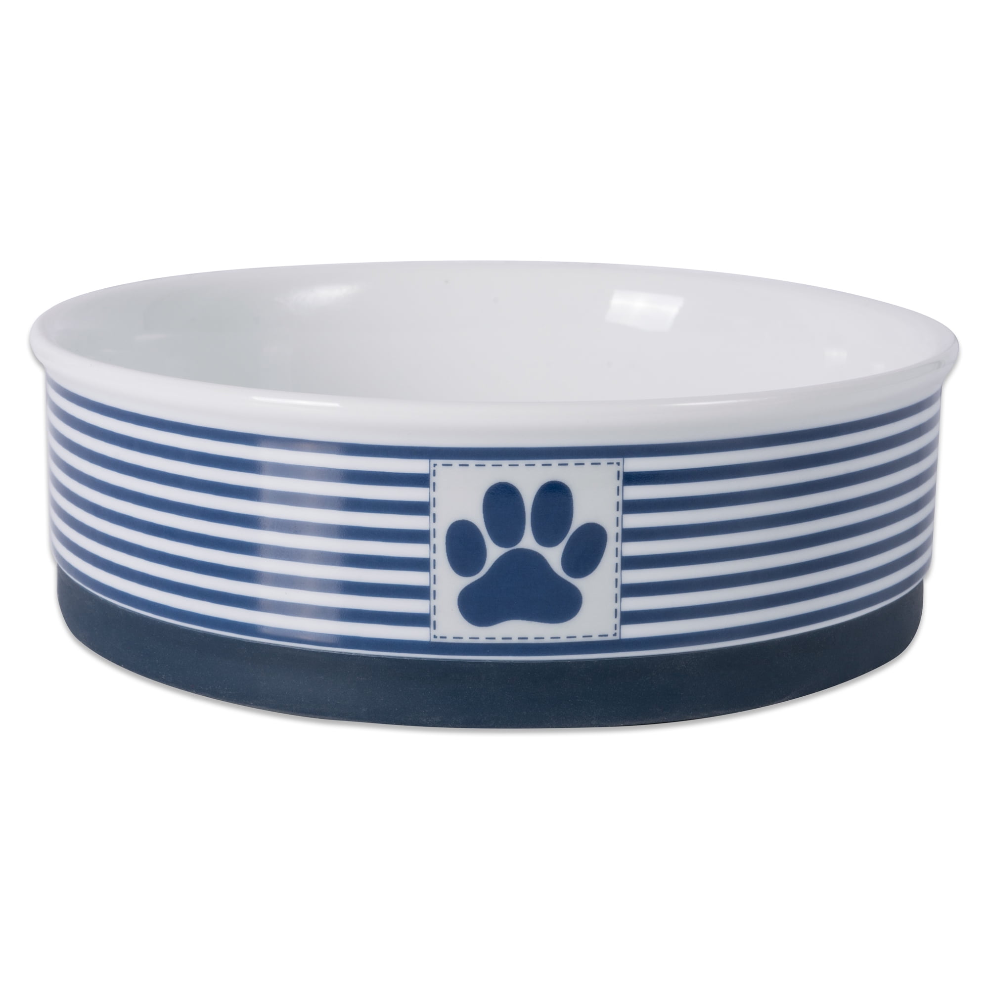 Set of 2 Vibrant Unique Paw Patch Stripe Nautical Blue Large Pet Bowl, 7.5"