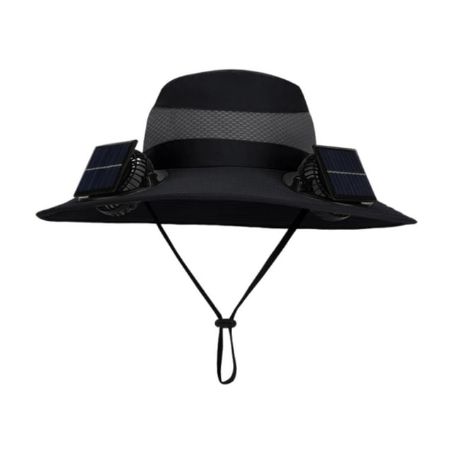 Sombrero de pescador con ventilador solar ajustable para exteriores, universal, recargable y ligero. Negro