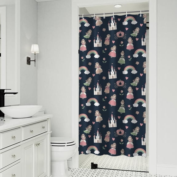 Princess Castle Rainbow Pattern Shower Curtain 36"x72" ,Bathroom Decorative Shower Curtains Set with 12 Hooks,Modern Waterproof Washable Shower Curtain
