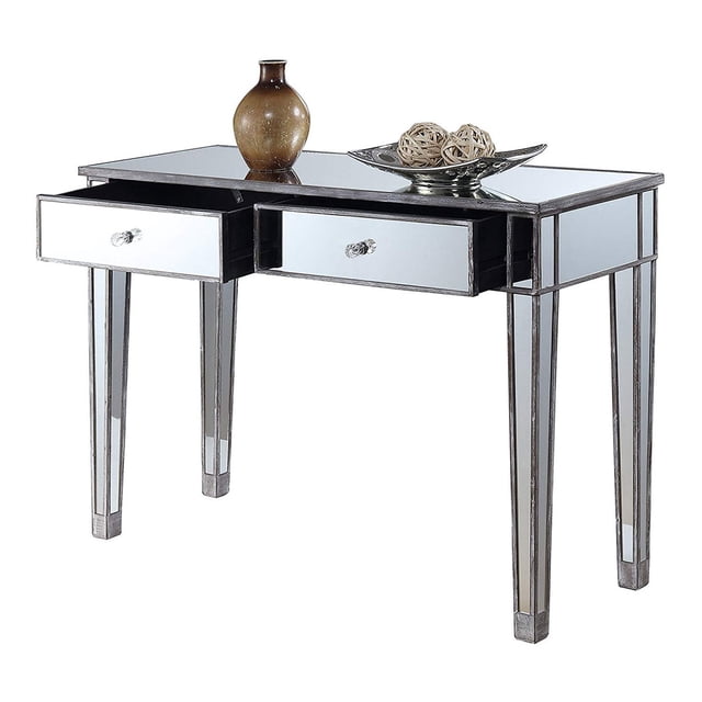 Convenience Concepts U12-178 Gold Coast Mirrored Desk Vanity, Weathered Gray