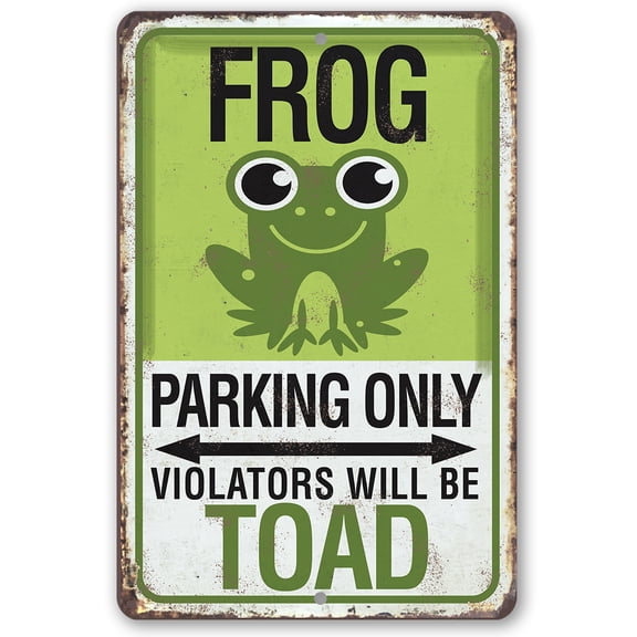 Metal Sign - Frog Parking - Durable Metal Sign - Use Indoor/Outdoor - Funny Pun Garage Decor and Housewarming Gift Under $20 (8x12)