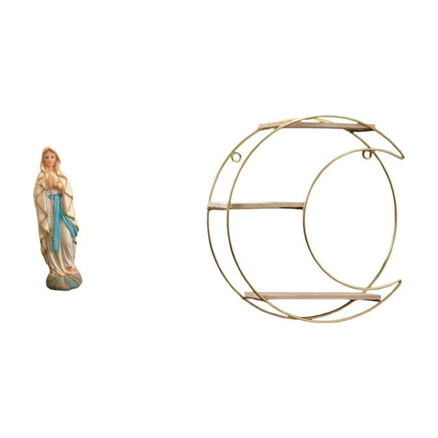 Estatua de María, figura decorativa de resina, estante de pared, colección religiosa, estante colgante de metal de 3 niveles, decoración ade
