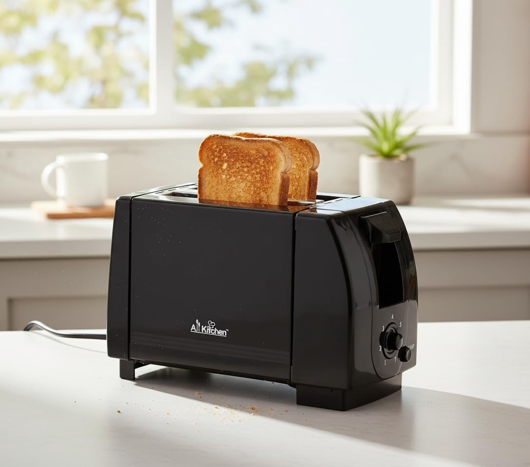 J&V TEXTILES Cool Touch Toaster with 6 Temperature Settings & Extra Wide 1.25" Slots for Bagels, Waffles, Specialty Breads, Puff Pastry, Snacks, ETL Certified, 2 Slices Black