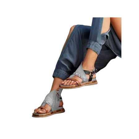 

Audeban Gladiator Sandals Flats Toe Post Strappy Summer Comfy Shoes Womens Ladies Size