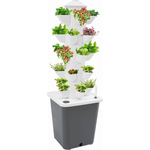 12V Hydroponic Grow Kit, Vertical Indoor Garden Planter, 25-Pod Hydroponic Mechanism Indoor Garden with Water Level Gauge,Gardening Gift (Grey)