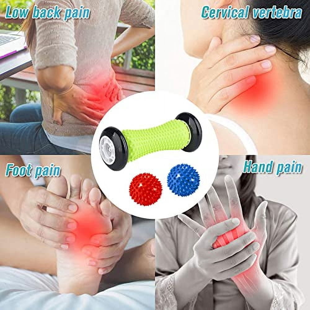Foot Massage Roller and Spiky Ball Therapy Set,Manual Foot Massager for Plantar Fasciitis,Heel & Foot Arch Pain,Trigger Point Therapy, Muscle Recovery (Yellow)