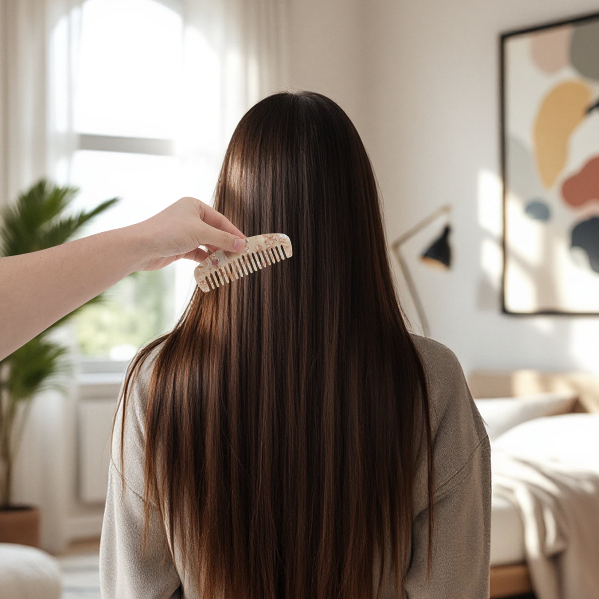 Unique Bargains 1 Pc Marble Hair Comb Designed for Making hair Smooth Coffee Color