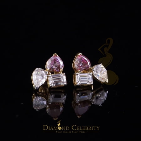 Diamond Celebrity's Women's 925 Silver Yellow 5.00ct VVS D Pink Moissanite Toi et Moi Stud Earrings