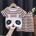 thumbnail image 2 of KPOPLK 3M-5Years Infant Outfits Kids Summer Clothes Cute Printed Short Sleeved T-Shirt and Shorts Set Casual Loungewear Children‘s Clothing(12-18 Months,Coffee), 2 of 4
