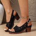 thumbnail image 4 of Rokment Womens Platform High Heels Dressy Sandals 2026 Fashion Hollow out Leather Open Toe Chunky Block Stackable Heeled Adjustable Slingback Dress Summer Shoes for Ladies Black Size 6.5, 4 of 8