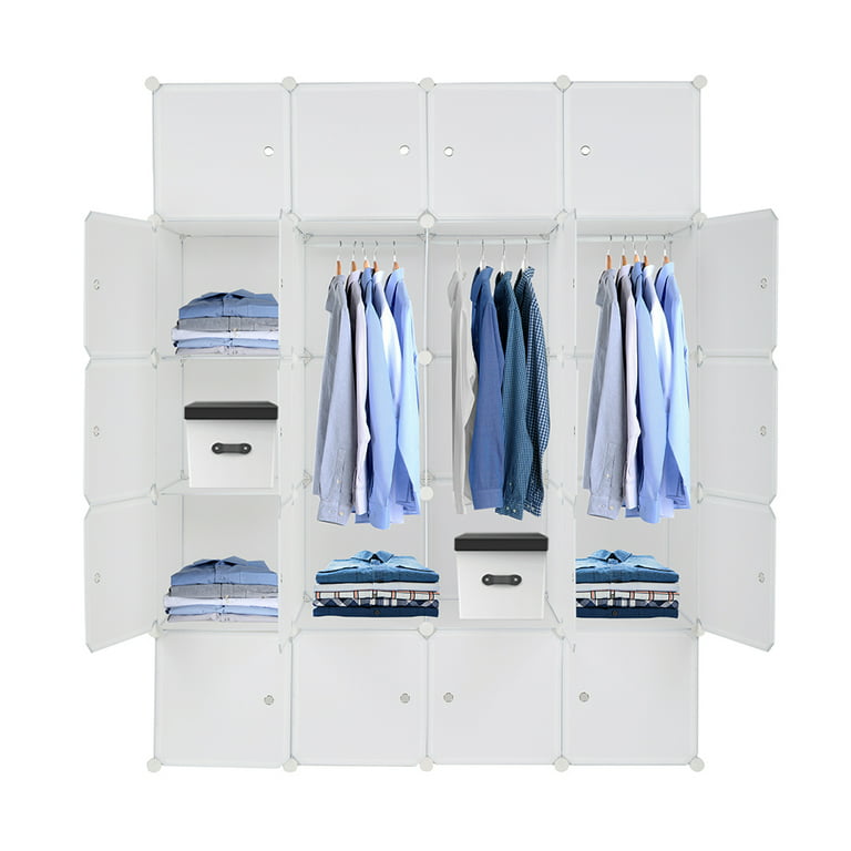 Hassch 20 Cube Portable Clothes Closet, Plastic Wardrobe with Hanging Rods  & Storage Shelves, White