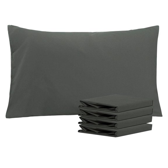 AUQ Microfiber Pillowcases Queen Size Set of 4, Dark Gray Envelope Closure Pillow Cases, Soft Breathable Bedding for Sensitive Skin, 20 x 30 Inches
