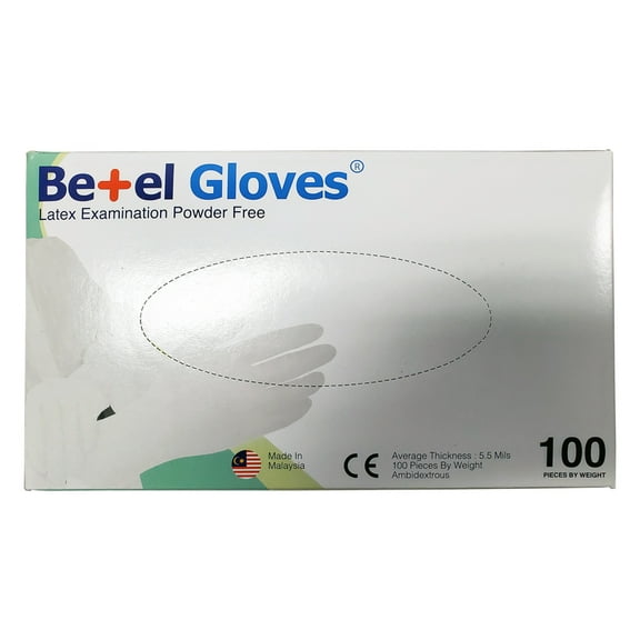 BetelCare Disposable Latex Gloves, 5.5 Mil Thickness, Powder Free, 10 Boxes (1000 Count, 100/Box) - White, Small