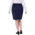 thumbnail image 3 of Agnes Orinda Women's Plus Size Pencil Skirt High Waist Stretchy Side Slit Bodycon Business Work Midi Skirts with Back Zipper 1X Navy Blue, 3 of 6