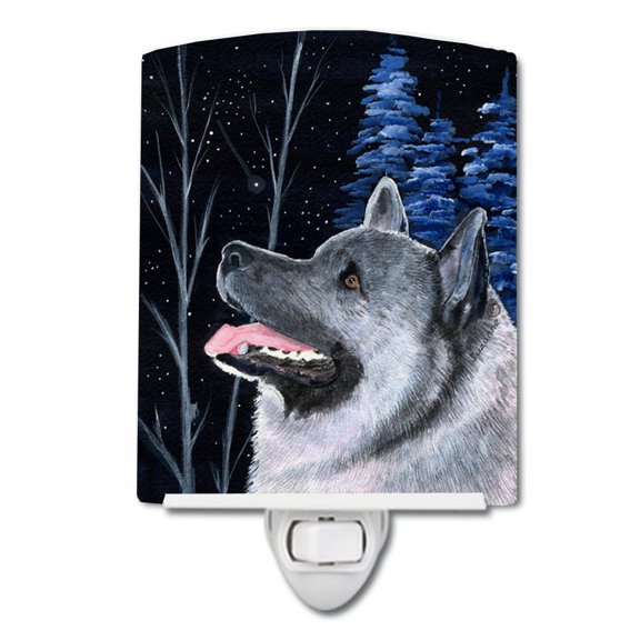 Caroline's Treasures SS8398CNL Starry Night Norwegian Elkhound Ceramic Night Light, 6x4x3", multicolor