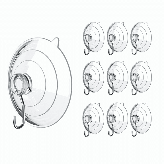 CNDRLEF Clear Suction Cup Hooks 10 Pack, 2.36 Inch Reusable No-Drill Shower Hooks for Glass, Tile, Mirror, Bathroom & Kitchen