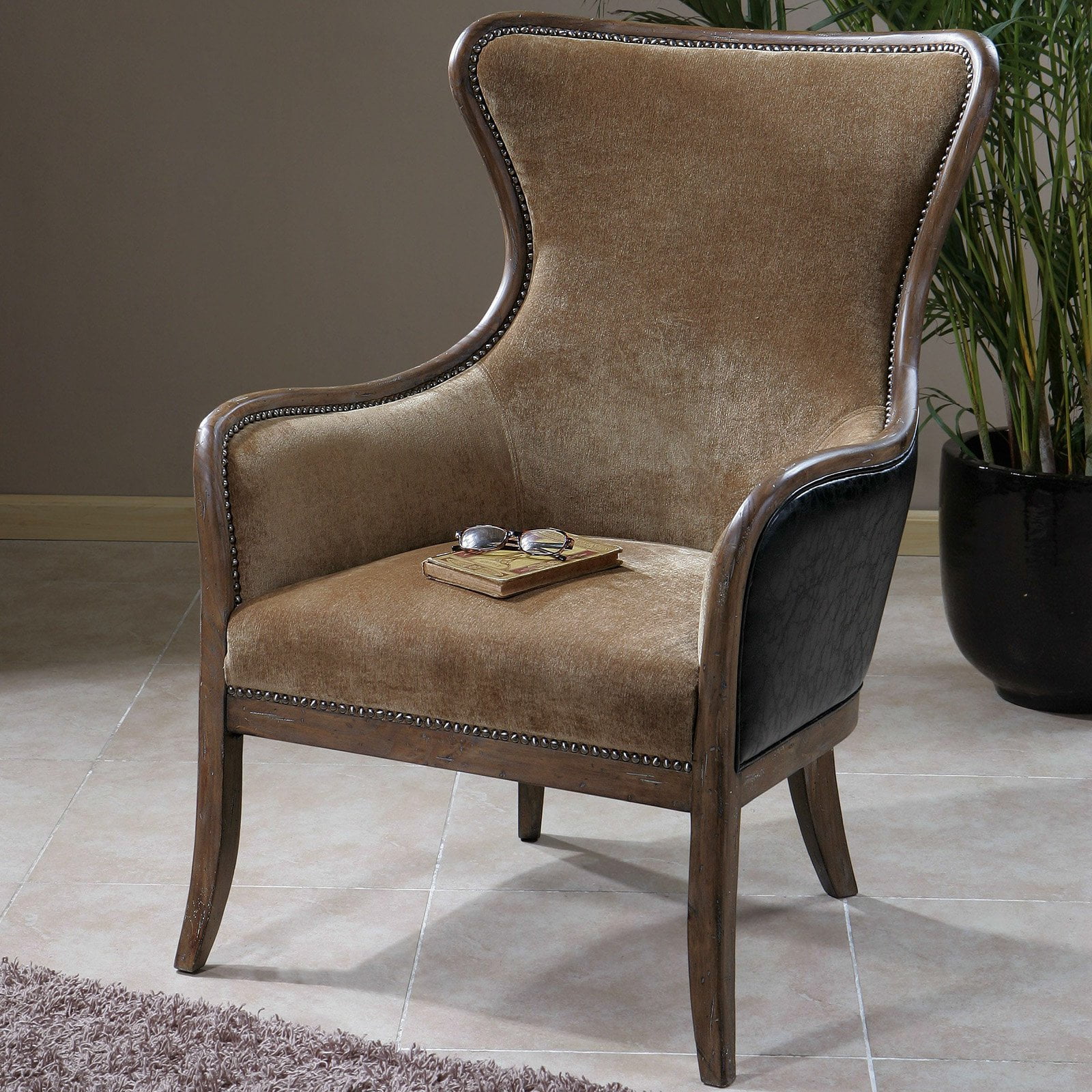 Uttermost Snowden Wing Chair Caramel Tan